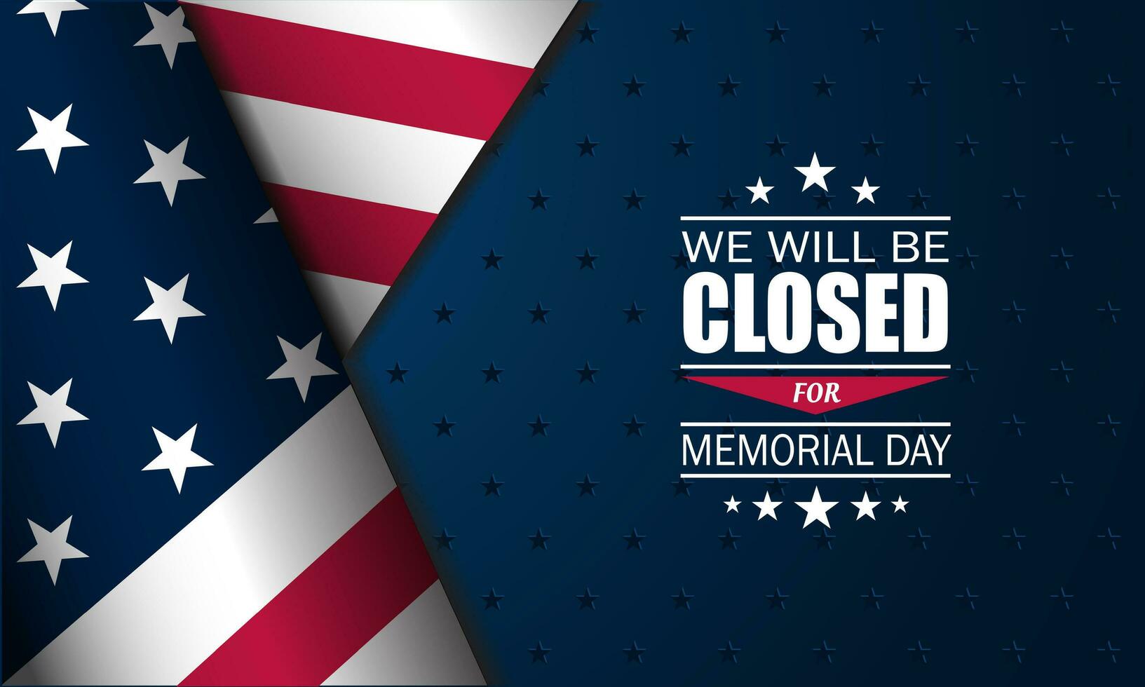 Memorial day background design with we will be closed for text vector