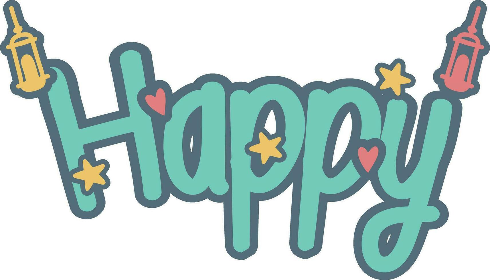 HAPPY lettering. Vector illustration in doodle style.