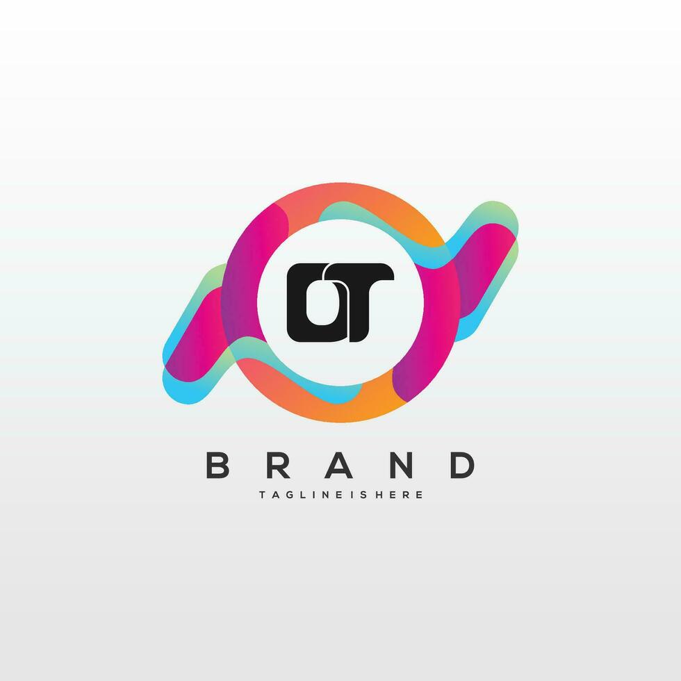 Initial letter DT logo design with colorful style art vector