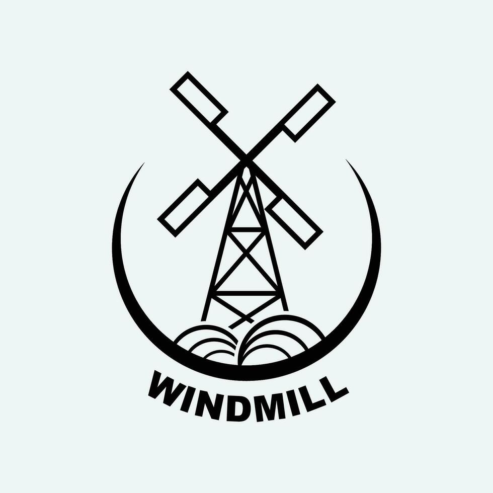 Old Windmill Logo Design Vector, Windmill Retro Vintage Logo Template vector