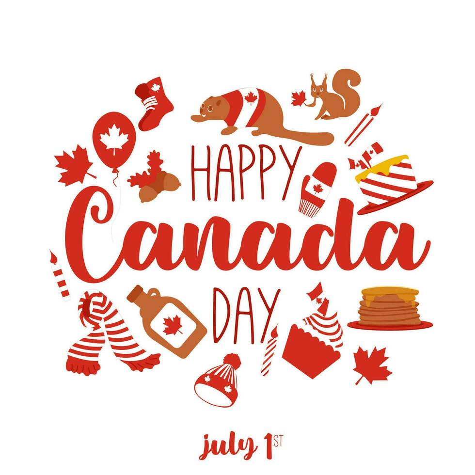 Canadá día vector ilustración. contento Canadá día. vector. único tipografía saludo tarjeta, decoración. bandera Canadá día primero Primero julio fiesta icono símbolo logos
