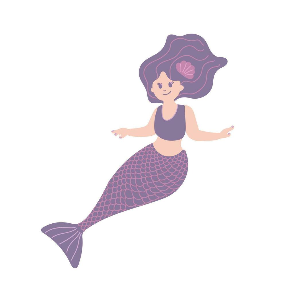 Pretty mermaid for t shirts and fabrics or kids fashion artworks, children books. Fashion illustration drawing in modern style. Cute Mermaid. Girl print. vector flat illustration.