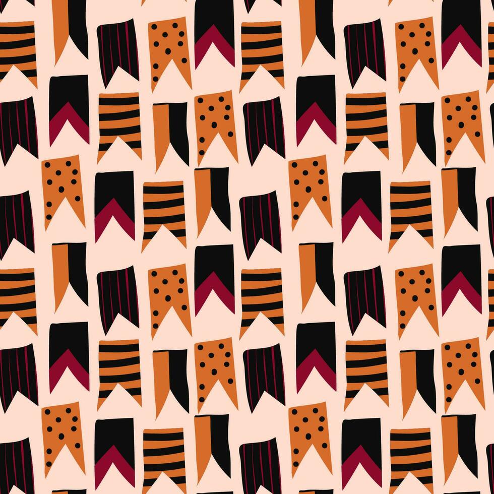 Halloween bunting vector seamless pattern. Halloween Flags Garland with orange and black texture. Spooky website or banner template. Vector Funny Hand Drawn illustration