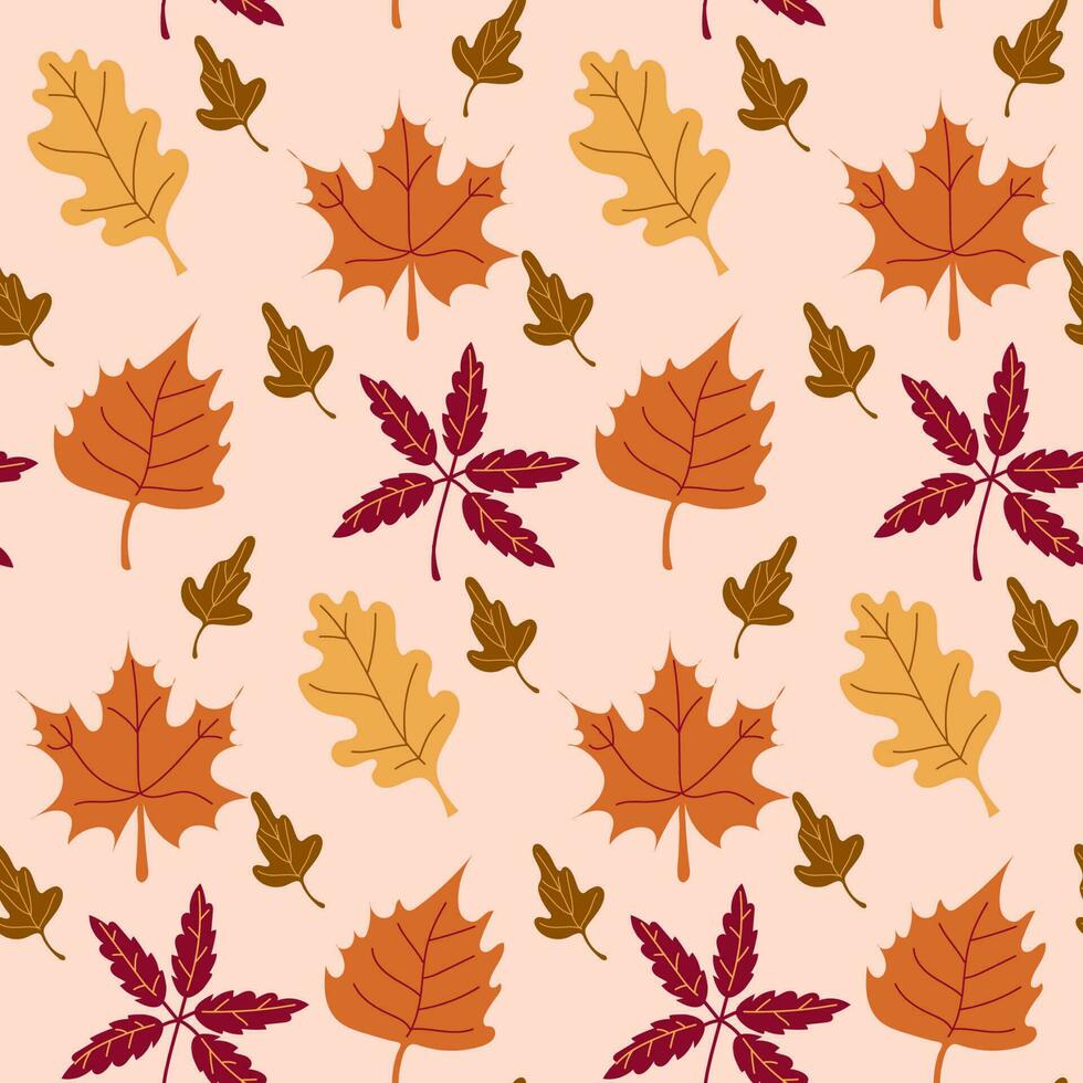 Autumn and thanksgiving seamless pattern with falling leaves. Good for wrapping paper, textile prints, stationary, nursery decor, apparel, scrapbooking, etc. vector