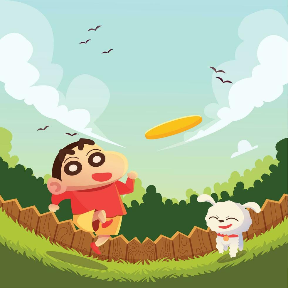 A Cute Boy Playing with His Dog vector