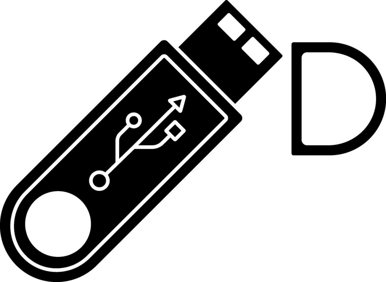 Black and white USB flash drive with cap. vector
