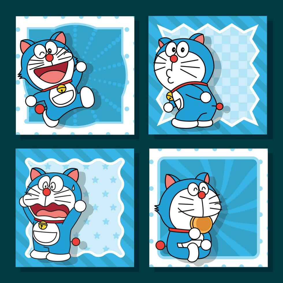 Cute Blue Cat Social Media Post vector