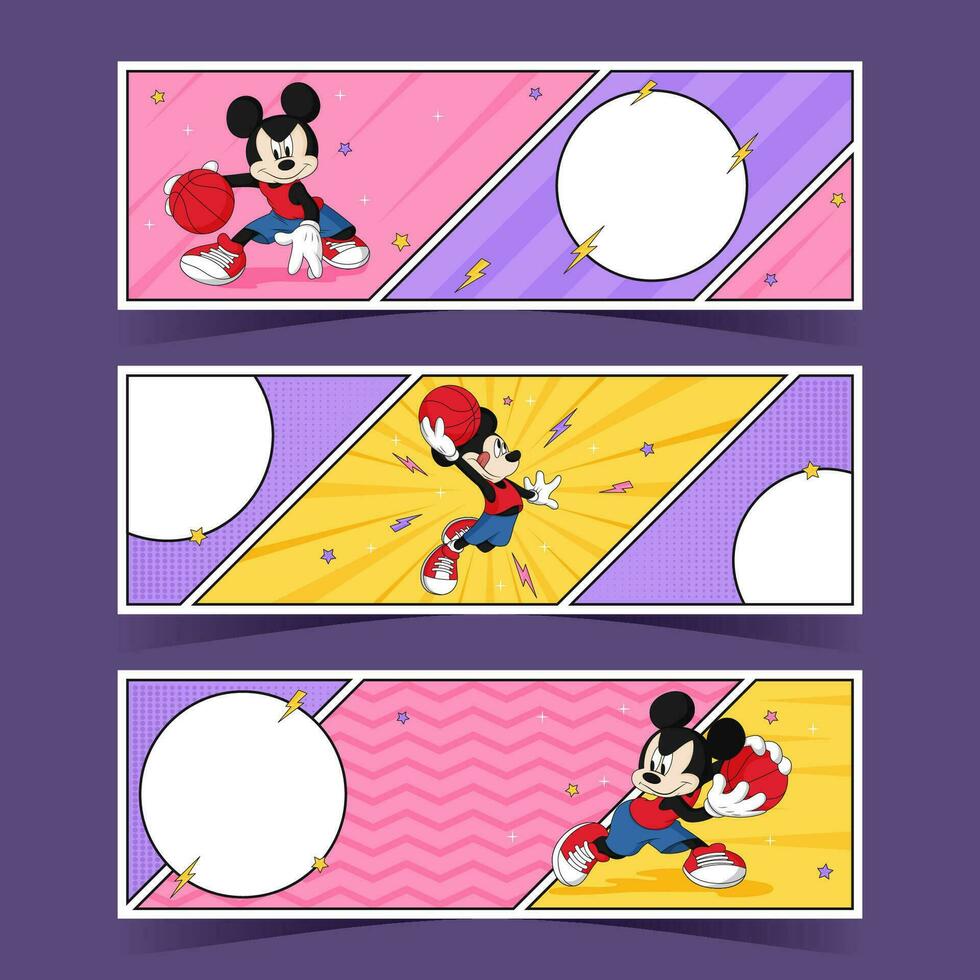 Cute Mouse Playing Basketball Banner vector