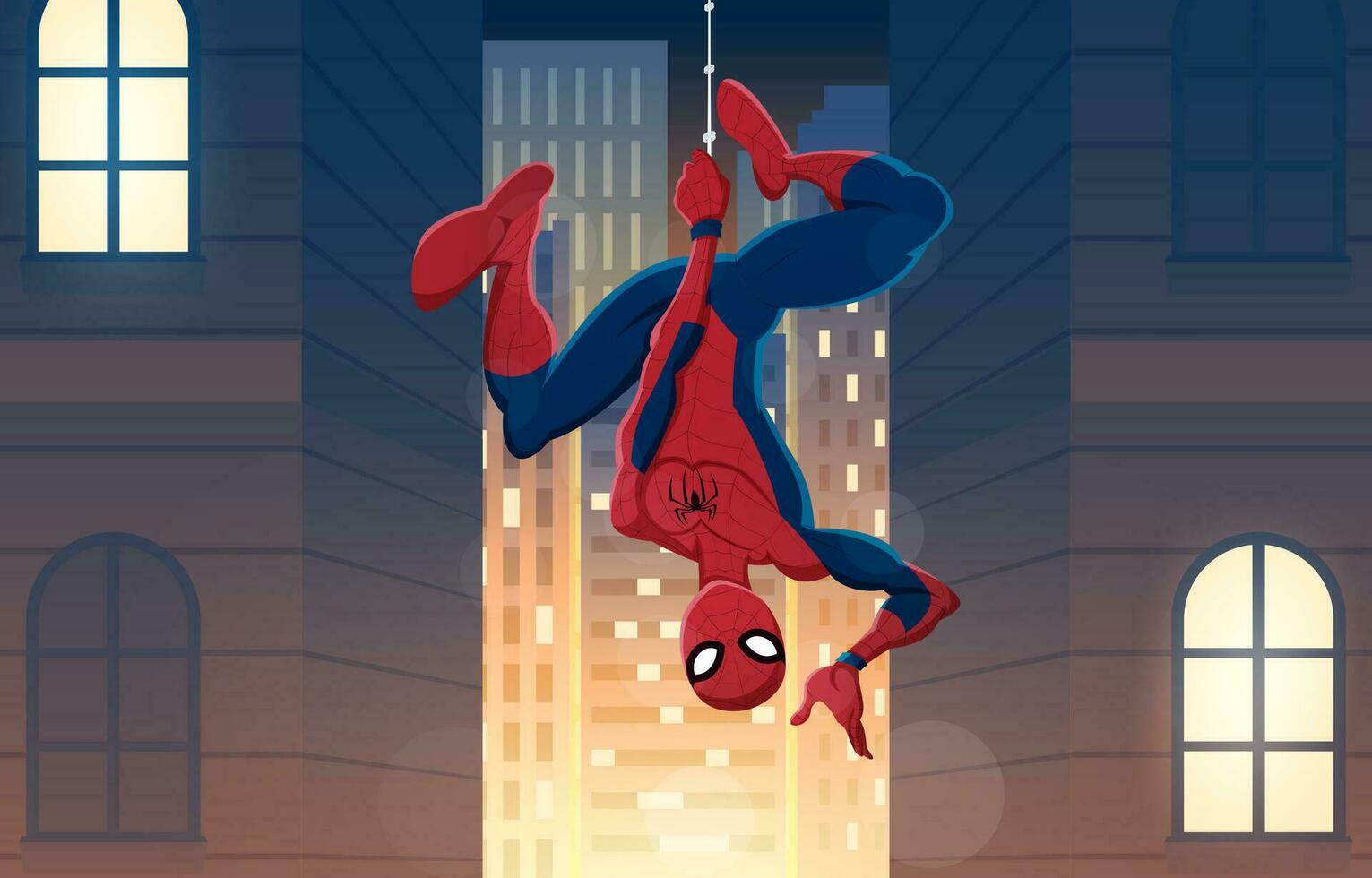 Spider Hero Hanging On Building Background vector