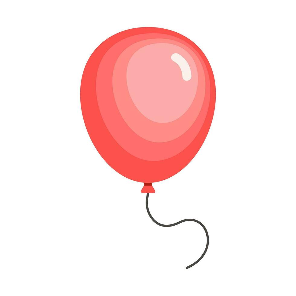 Red Birthday Balloon String Isolated Vector Illustration