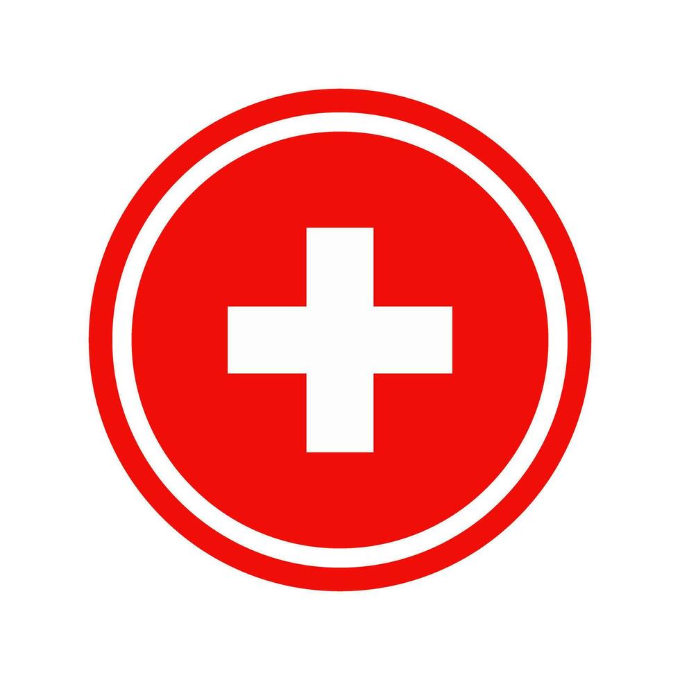 Medical First Aid Plus Red Sign Isolated Vector Illustration