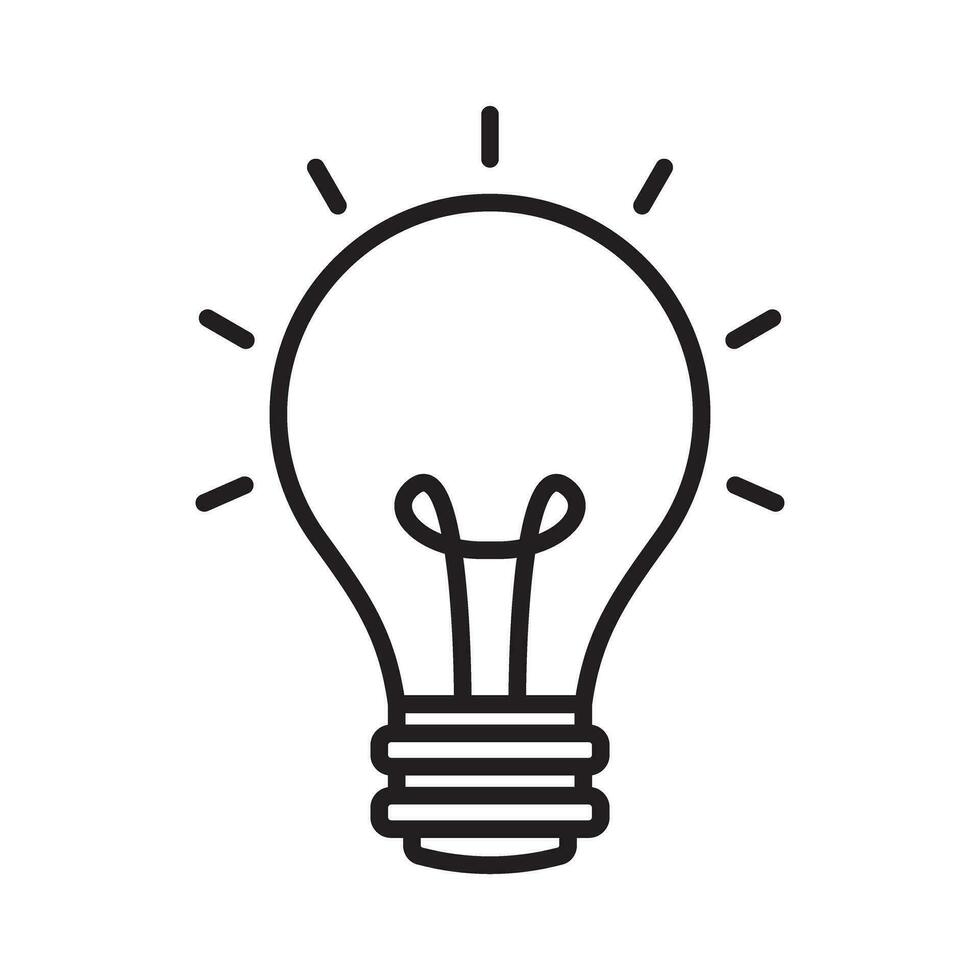 Glowing Light Bulb Flat Line Icon Isolated Vector Illustration