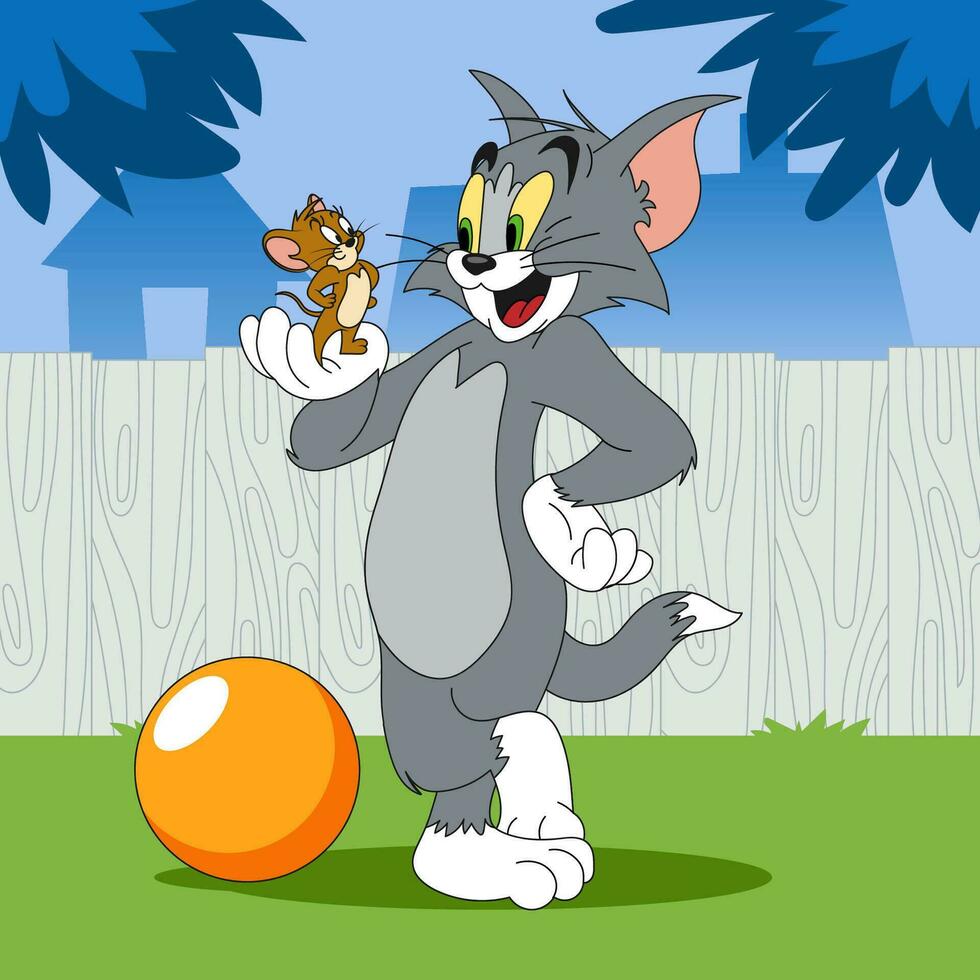 gato y ratón jugando pelota vector