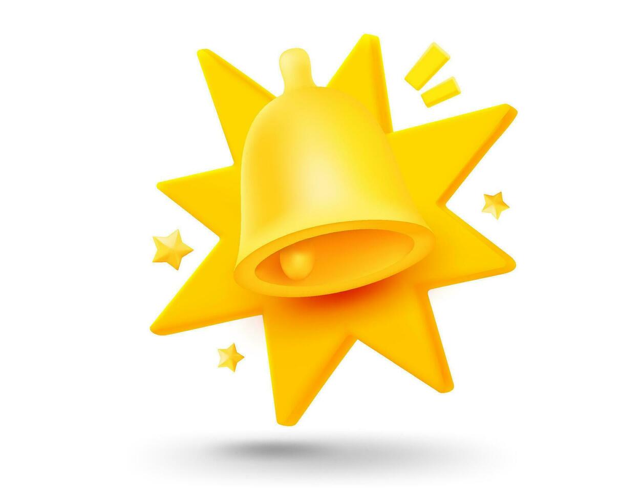 Golden bell with explosion effect. 3d vector mobile application icon with notification