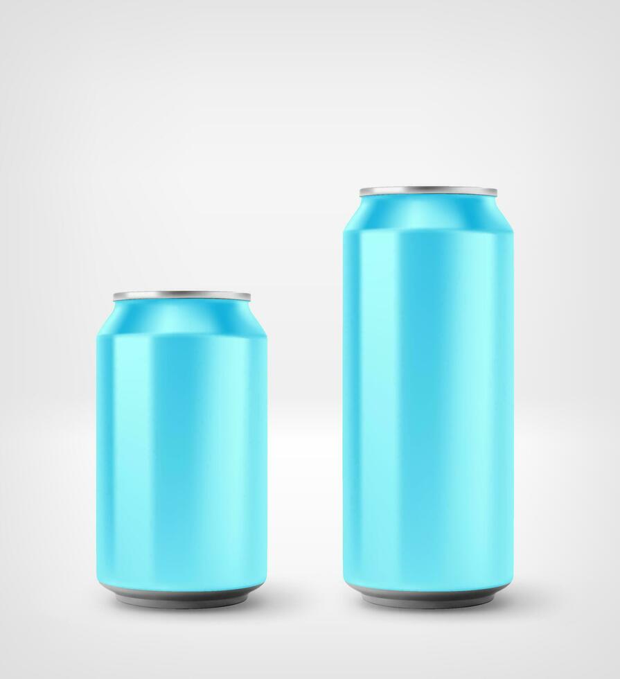 Light blue aluminium cans mockup isolated on white background. 3d vector illustration