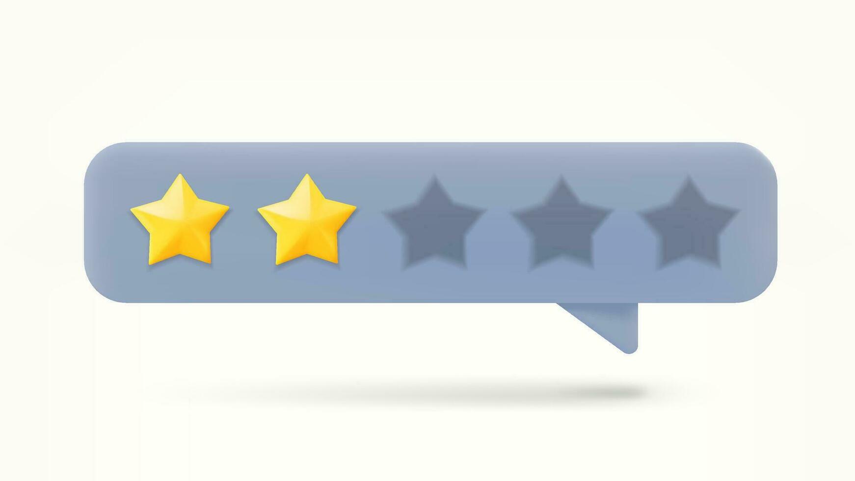 Speech bubble with 2 golden rating stars. Feedback concept. 3d vector illustration