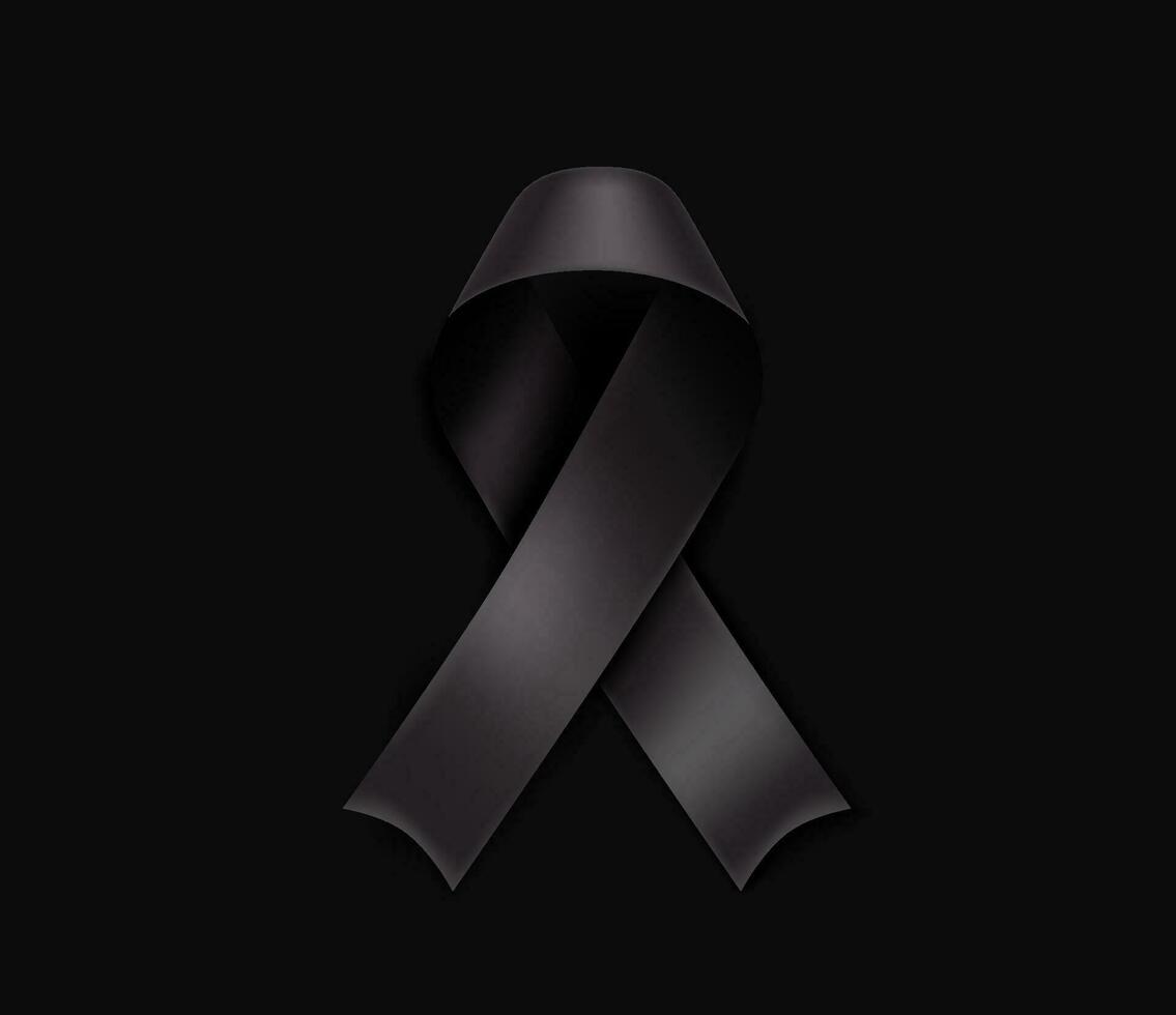 Melanoma awareness month symbol. Black ribbon isolated on black background vector