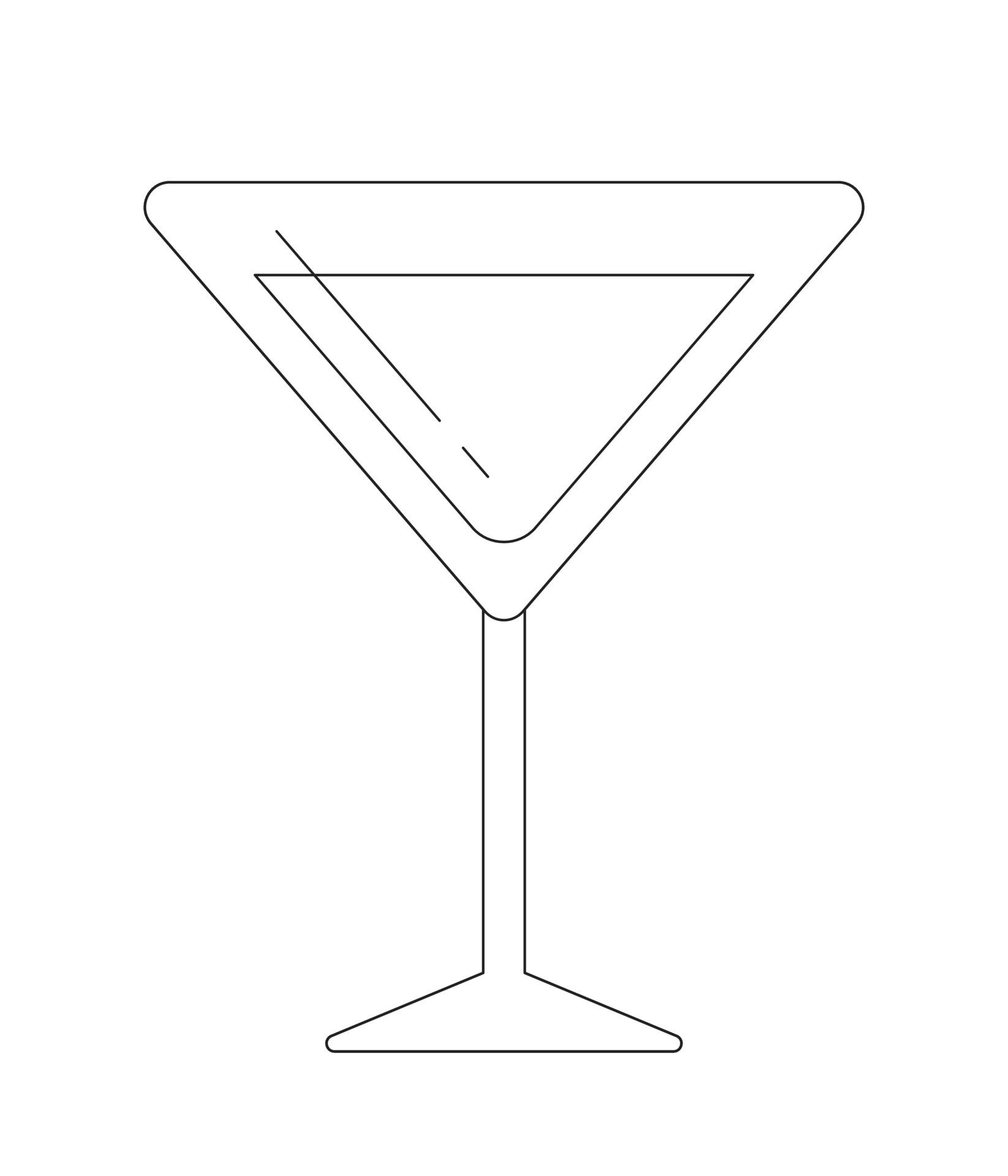 martini vaso monocromo plano vector objeto. cóctel claro vaso. alcohol