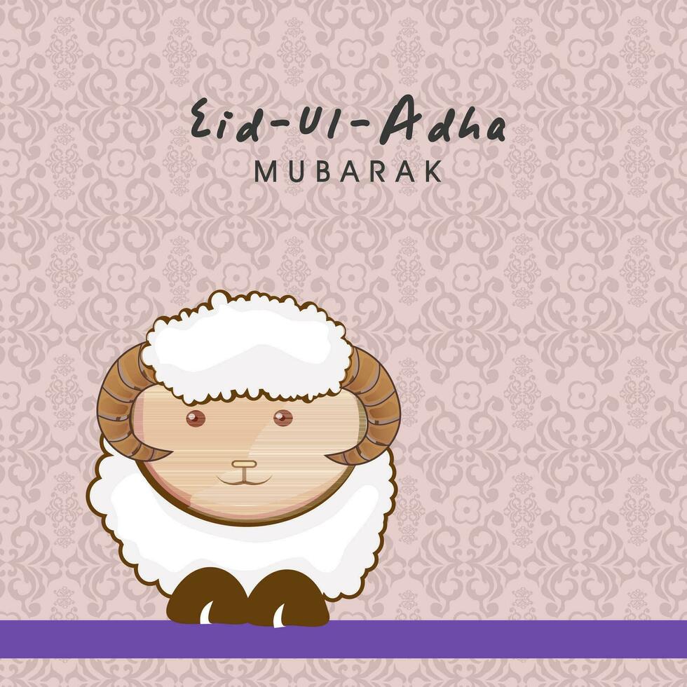 eiduladha Mubarak saludo tarjeta con dibujos animados oveja personaje en rosado motivo o filigrana diseño antecedentes. vector