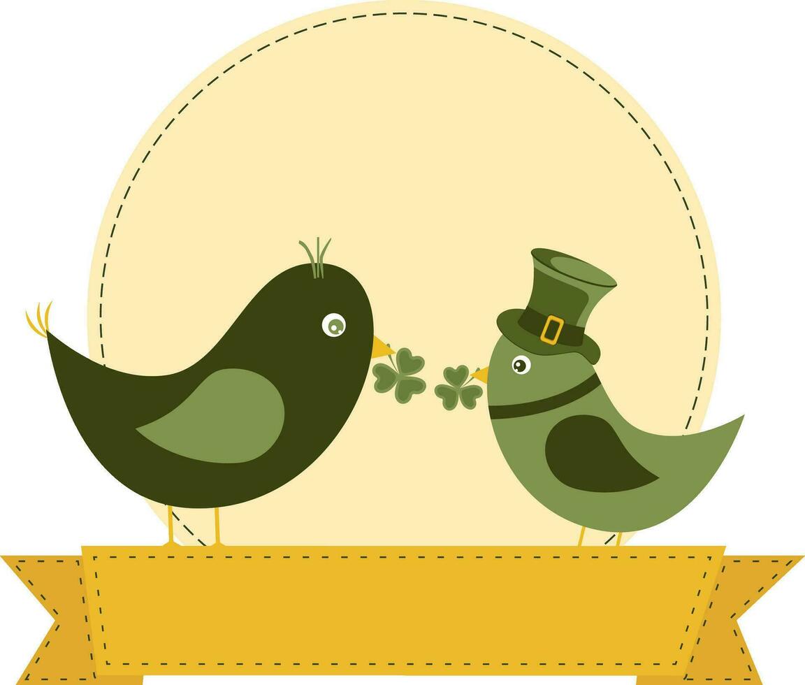 Illustration of green birds with shamrock leaves. vector