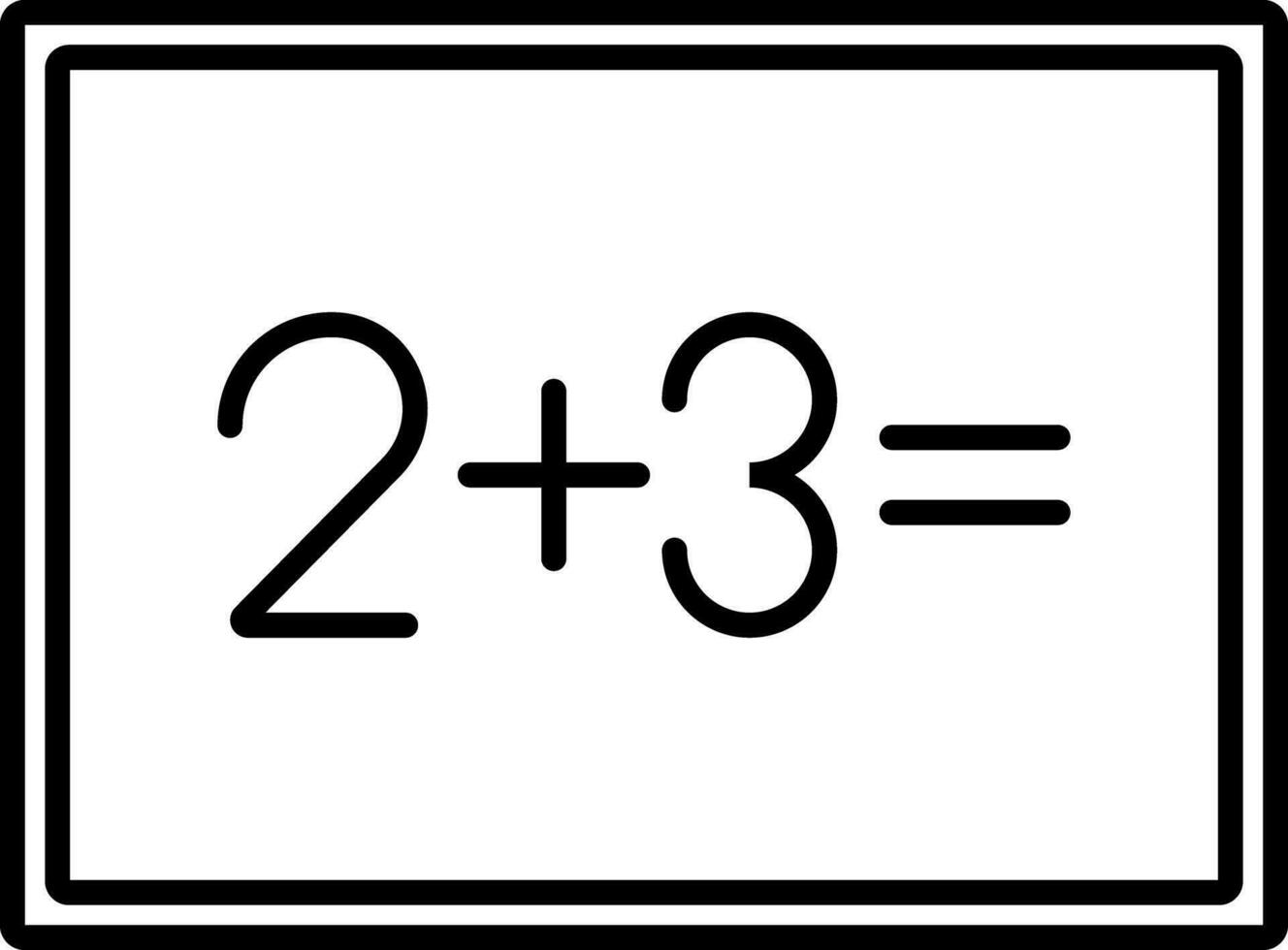 2 plus 3 on paper on board icon in line art for Mathematics study concept. vector