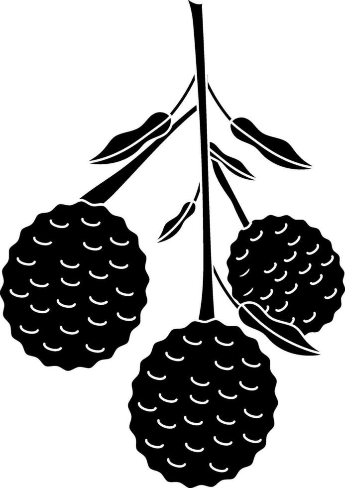 Black and white lychees with leaves. Glyph icon or symbol. vector