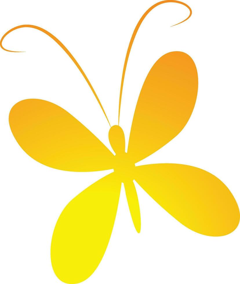 Hand drawn shilouette of butterfly in yellow gradient color, vector illustration.