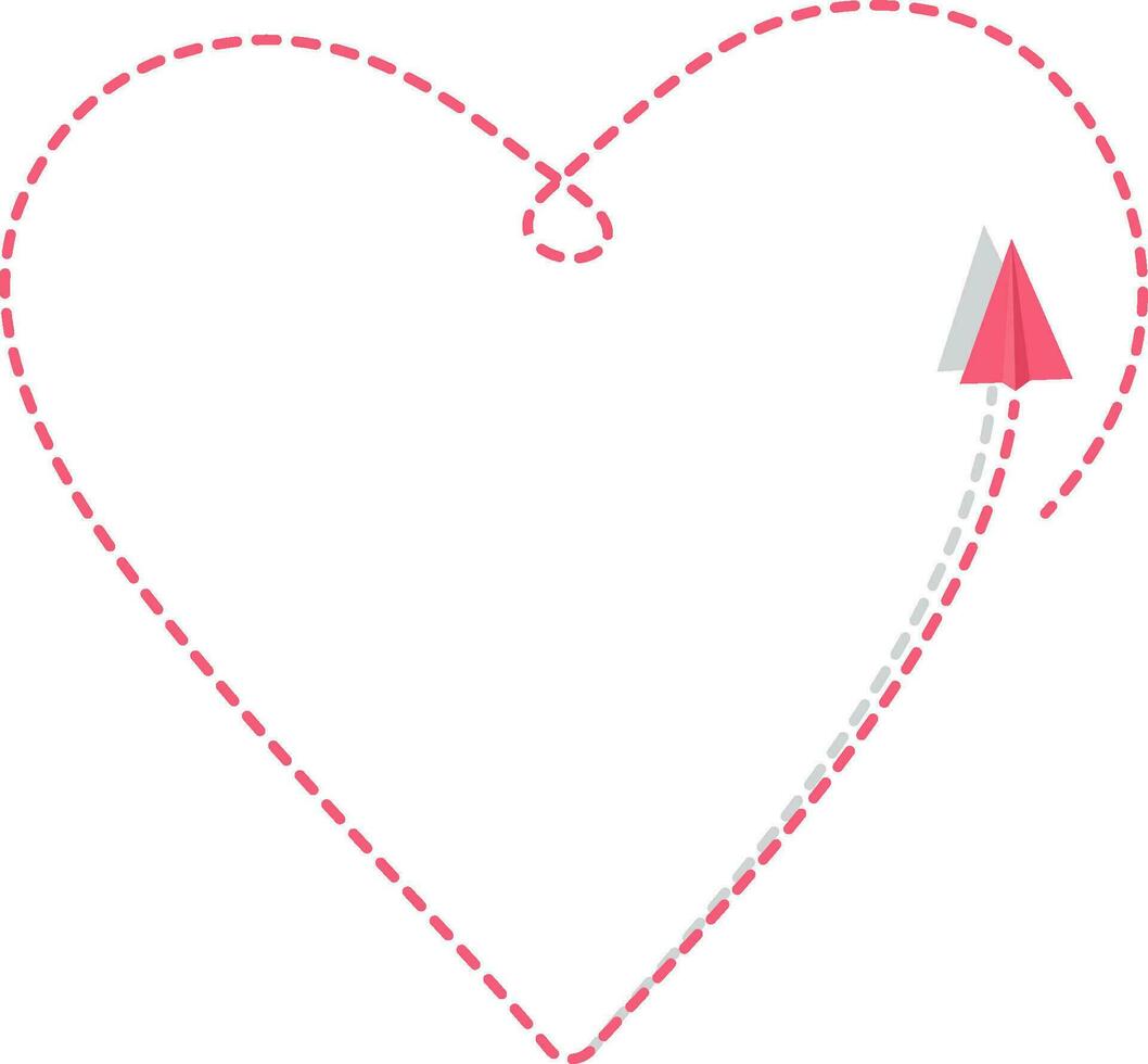 Paper plane flying and leaving behind a Heart shaped trail for Love concept. vector