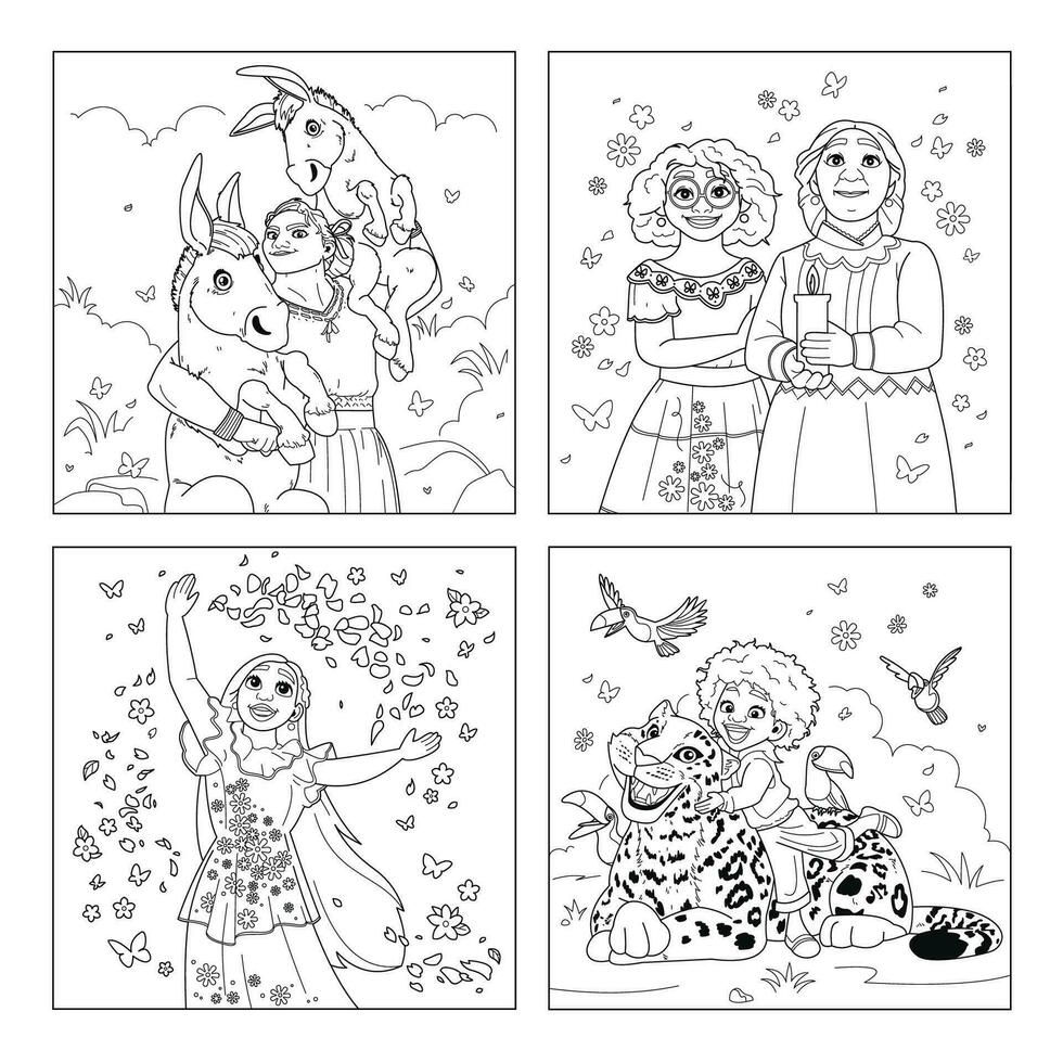 Magical Family Coloring Book Pages vector