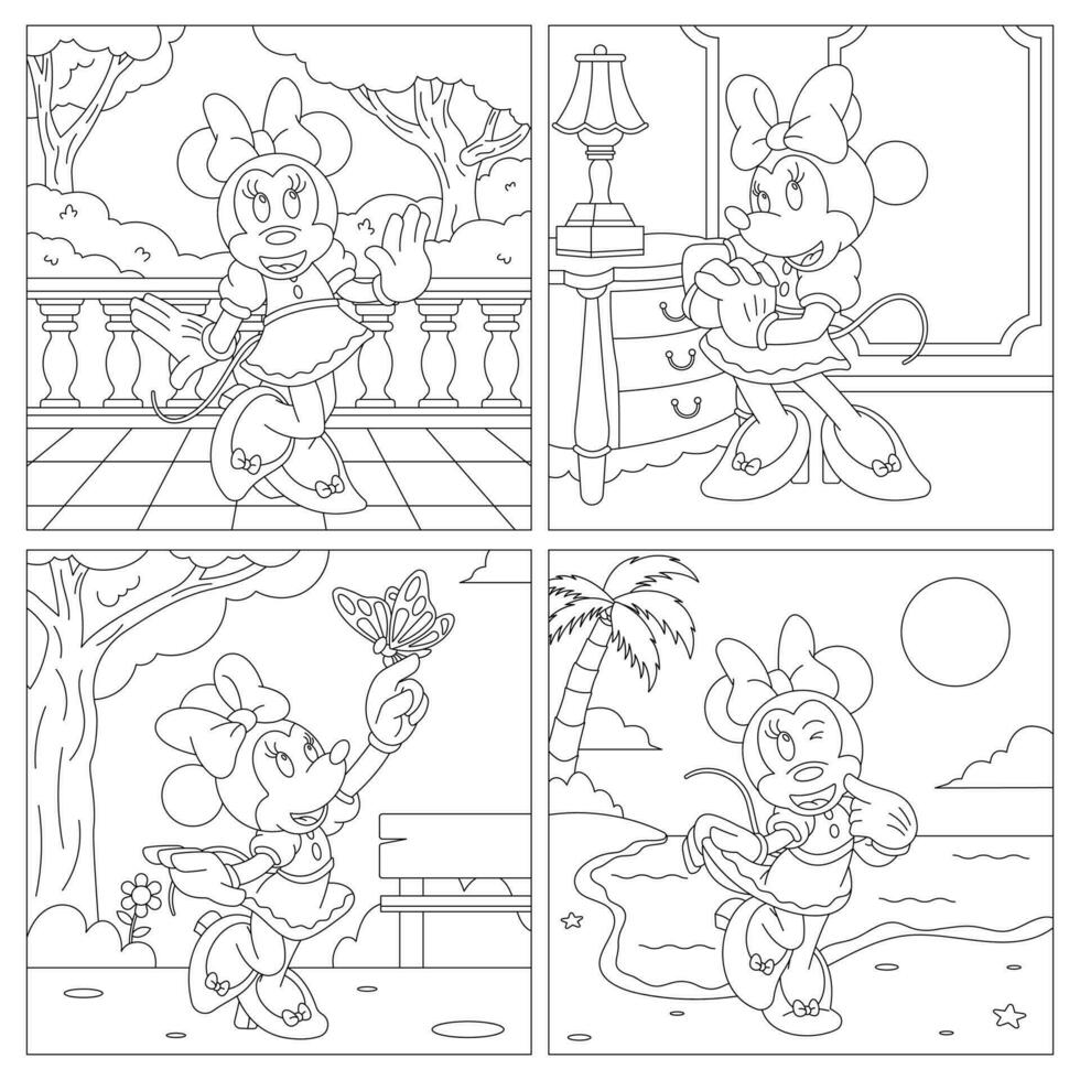 Pretty Mouse Coloring Book Pages Template vector