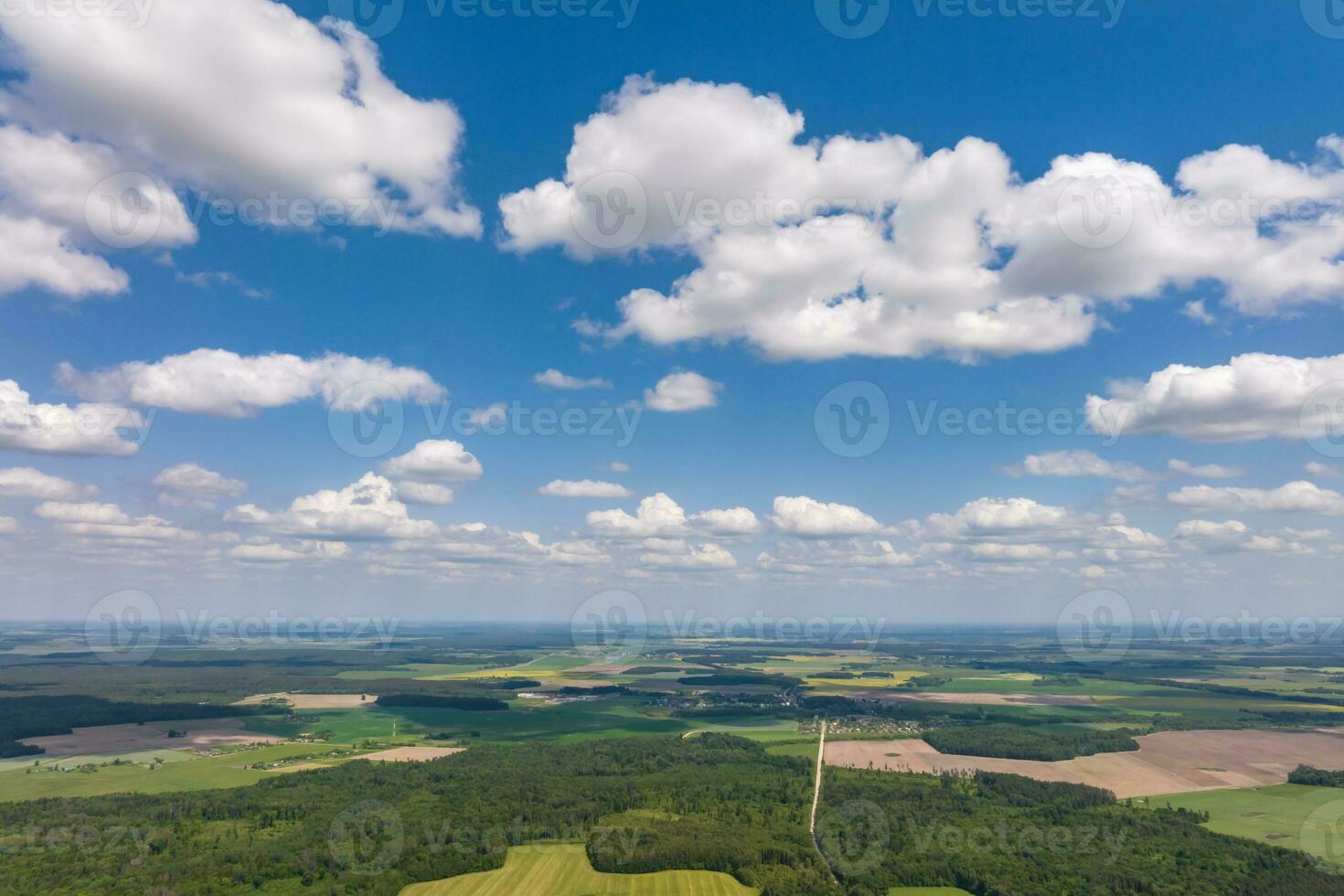 aerial panoramic view on blue sky dome background with white striped clouds in heaven and infinity may use for sky replacement photo