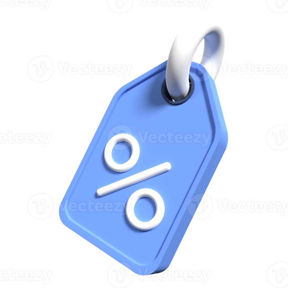 Price tag with percentage sign. Discount coupon 3d render. Shopping discount offer icon. 3d rendering illustration png