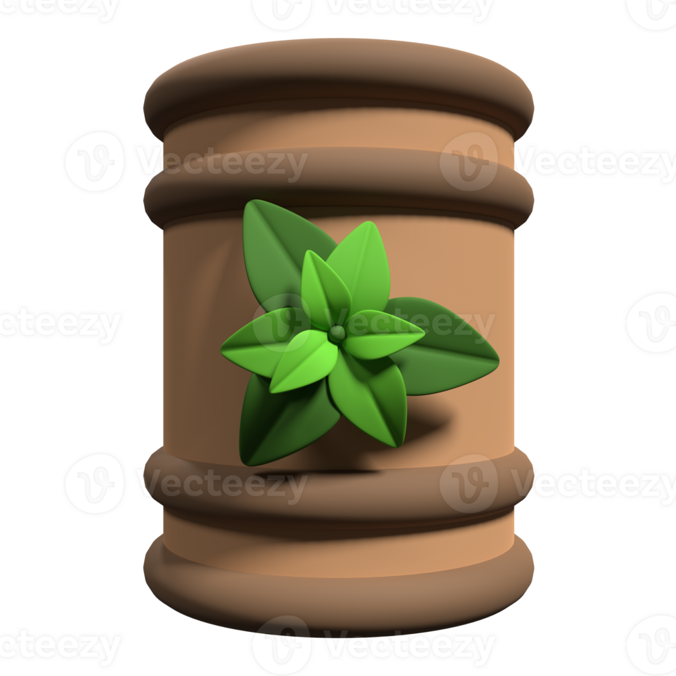 3d rendering barrel of bio fuel. Bio fuel barrel icon. Sustainable energy concept. 3d render illustration png