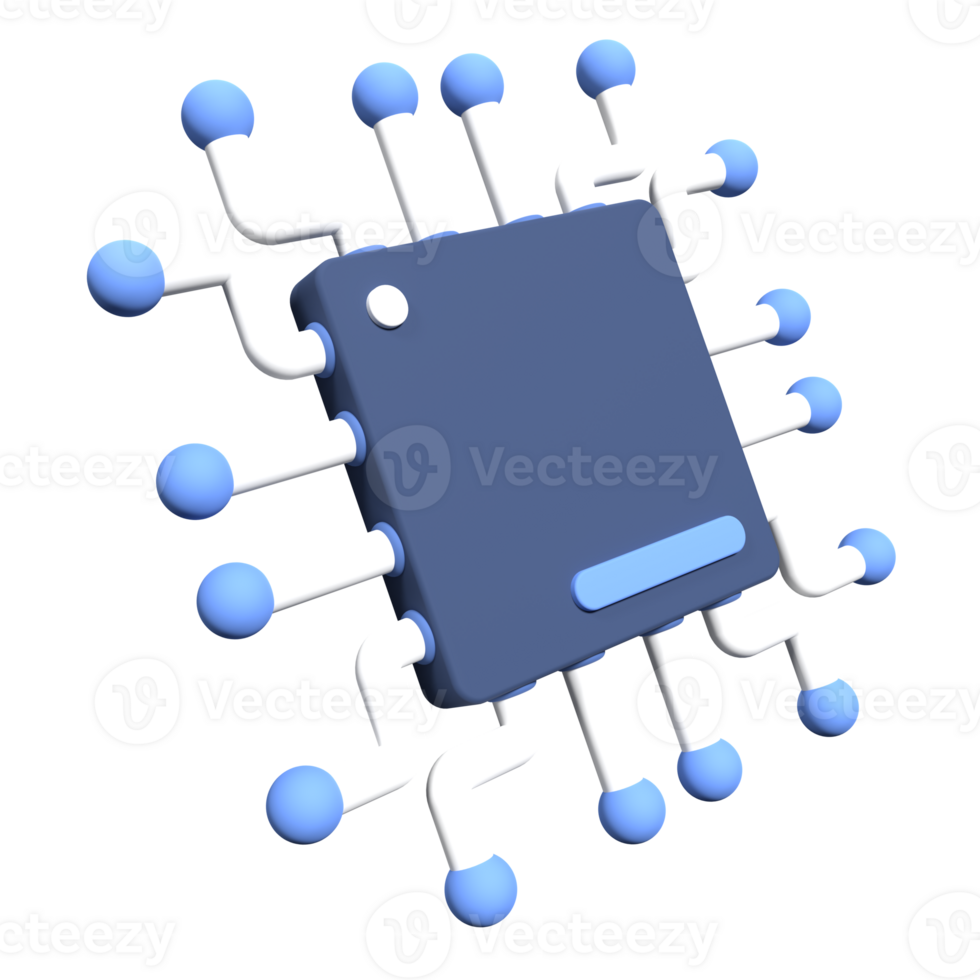 3d render of microchip or semiconductor chip. 3d icon processor chip. CPU central processor unit isolated. 3d rendering illustration png