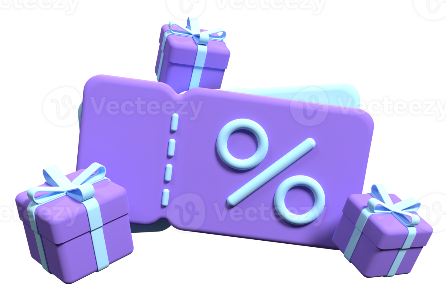 3d coupons with gifts. Coupon with gift box and a percentage sign. Sale and retail commercial concept. 3d rendering illustration png