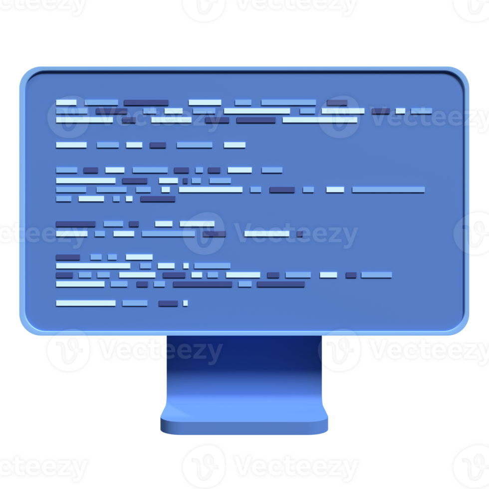 Computer programming or developing software. 3d rendering of flat monitor. Coding 3d render. 3d computer monitor. 3d render illustration png