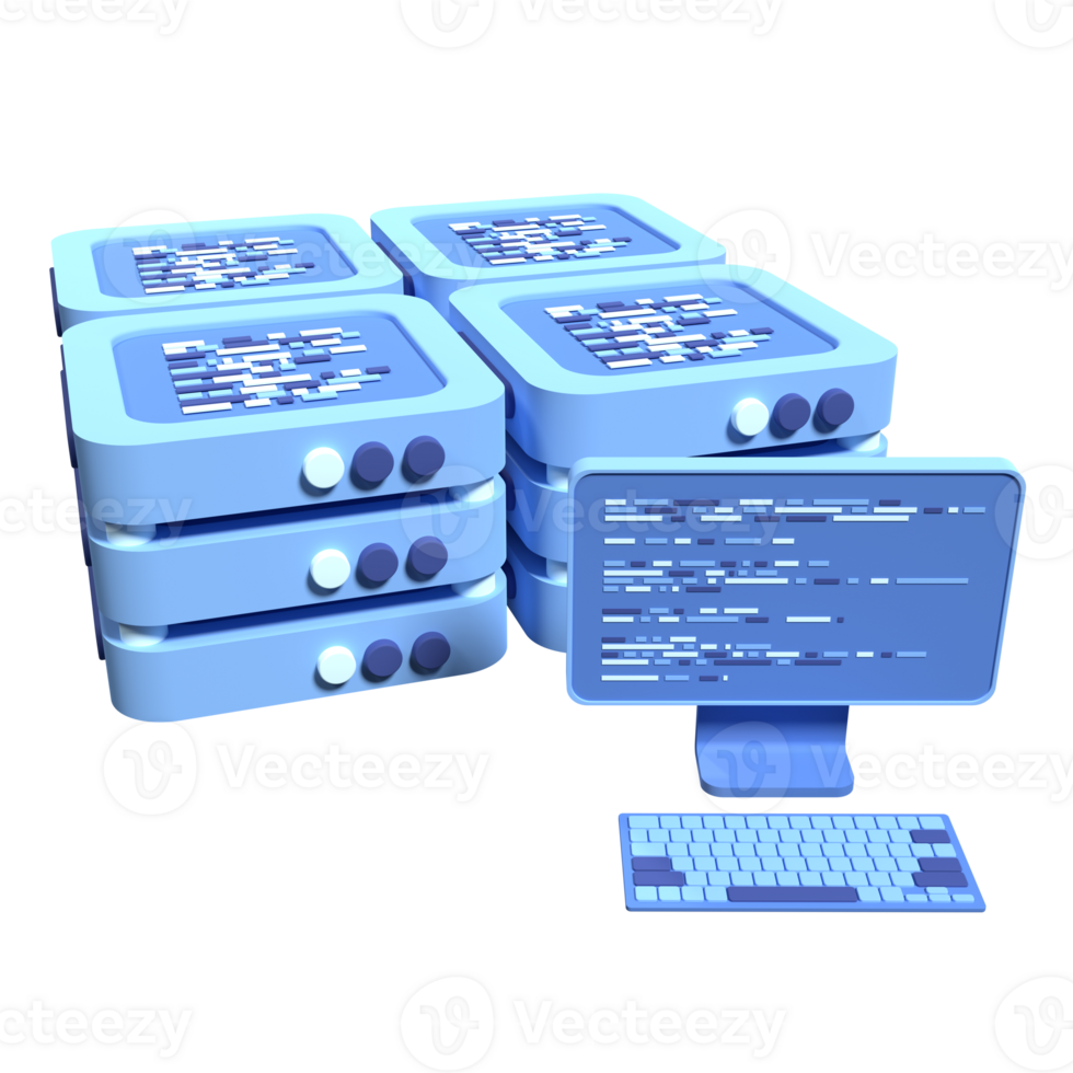 nuvem dados Centro com hospedagem servidores. computador tecnologia. rede e base de dados. moderno servidor prateleira. 3d render ilustração png