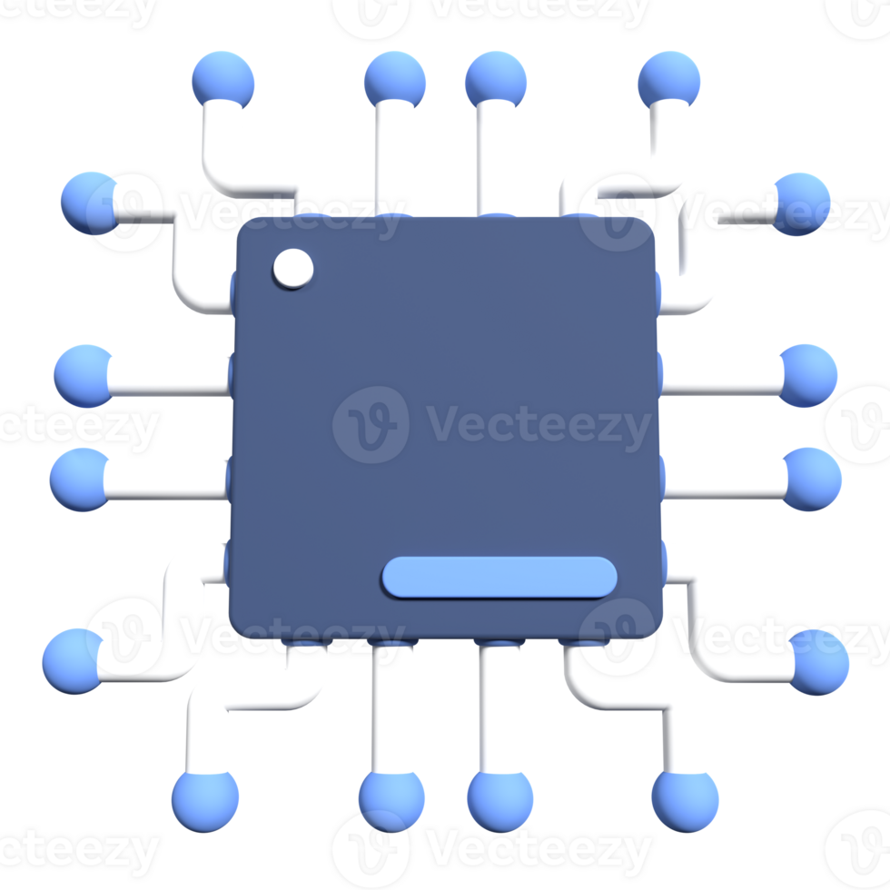 3d render of microchip or semiconductor chip. 3d icon processor chip. CPU central processor unit isolated. 3d rendering illustration png