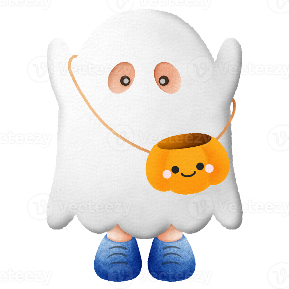 Cute white ghost Halloween costume png