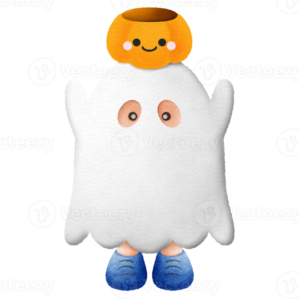 Cute white ghost Halloween costume png
