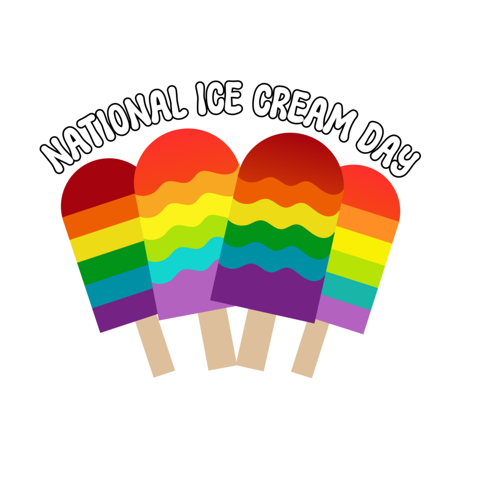 National Ice Cream Day text typography, calligraphy, lettering inscription clipart on transparent background, International Ice Cream Day, National Sundae Day, World Ice Cream Day, Month png