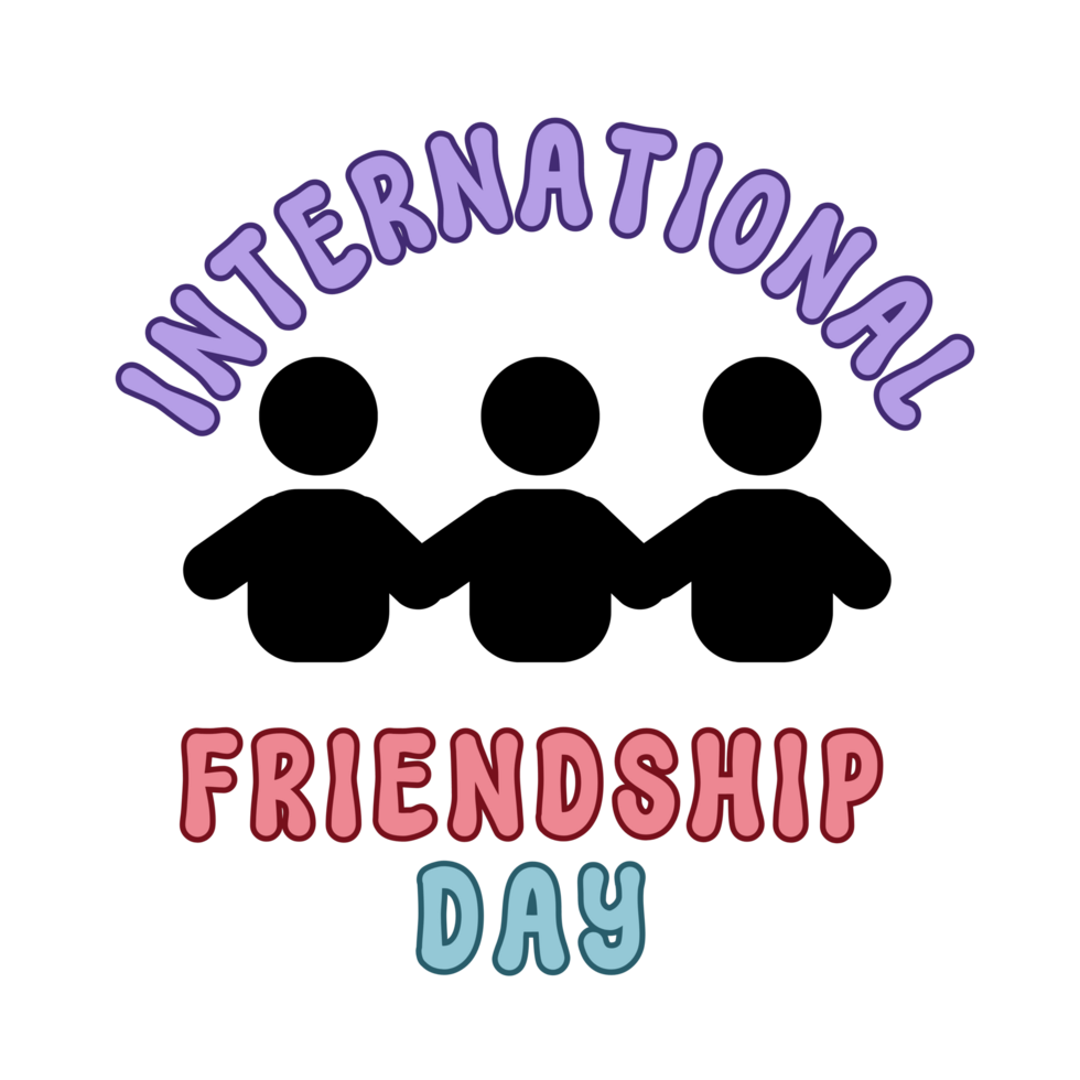 International Friendship Day text typography, calligraphy, lettering inscription clipart on transparent background, Friendship Day, World Friendship Day, International Day of the Friends digital art png