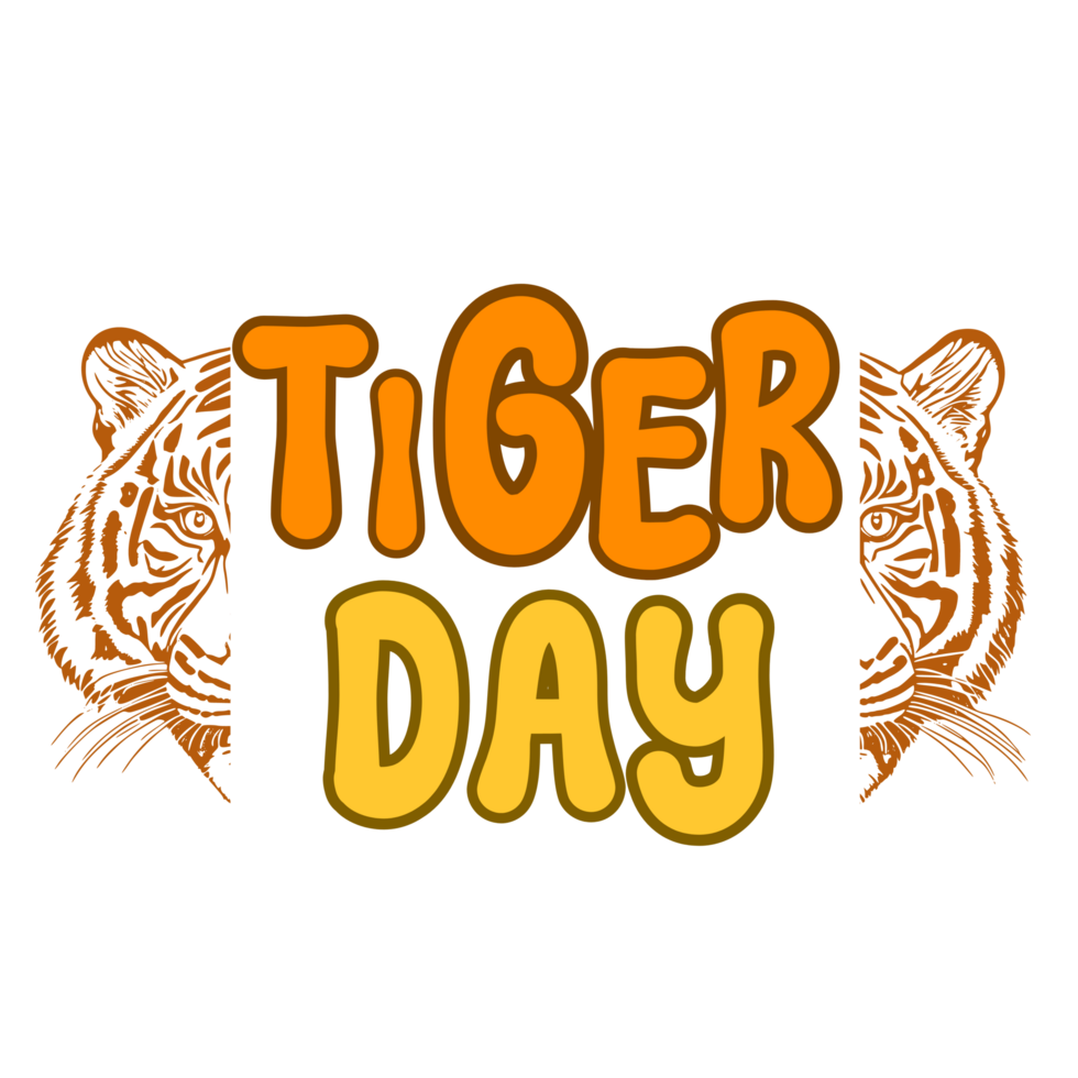 tijger dag tekst kalligrafie, Internationale tijger dag belettering inscriptie, tijger clip art Aan transparant achtergrond, tijger digitaal kunst, nationaal tijger dag clip art, tijger icoon, tijger gezicht png