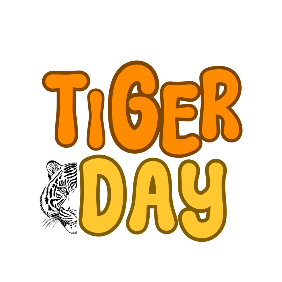 Tiger day text calligraphy, international tiger day lettering inscription, tiger clipart on transparent background, tiger digital art, national tiger day clipart, tiger icon, tiger face png