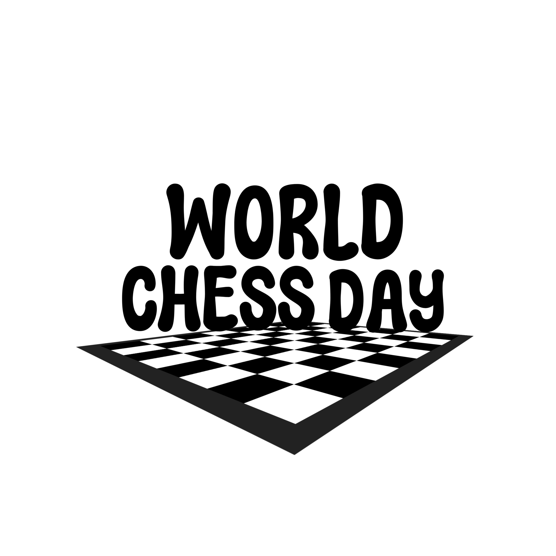 World Chess Day text on chess board, Chess day calligraphy on