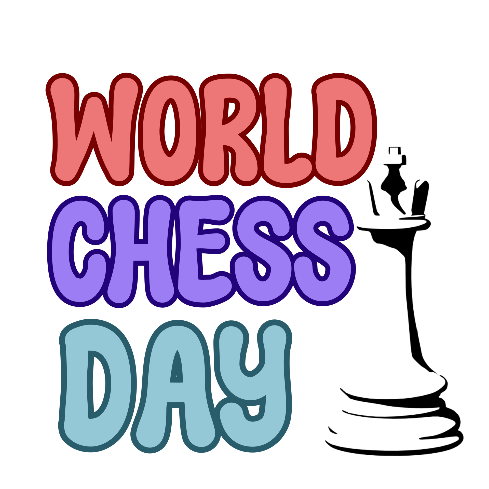 World chess Day text, World chess Day calligraphy, chess Day lettering