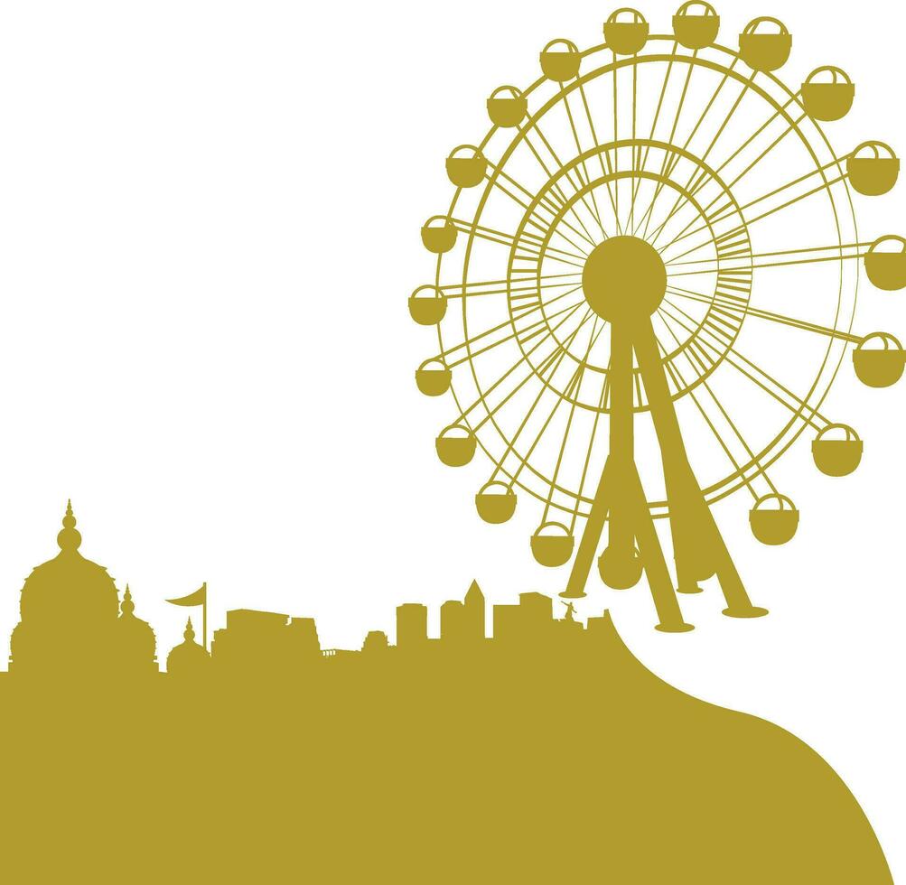 Green illustration of temple with ferris wheel. vector