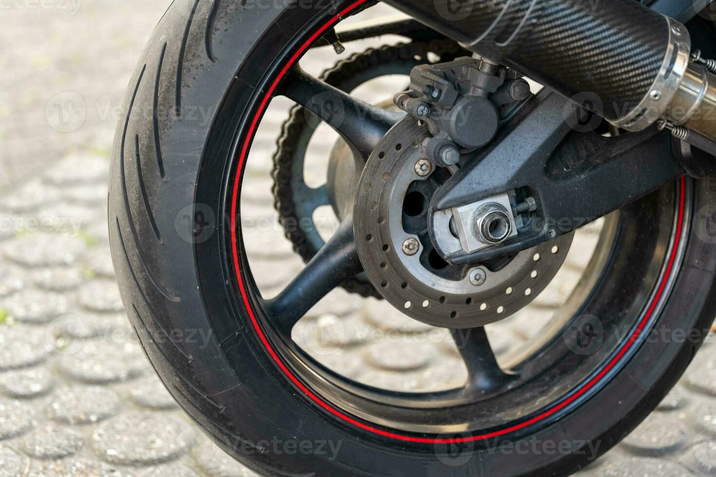 motorcycle tire with black rims photo