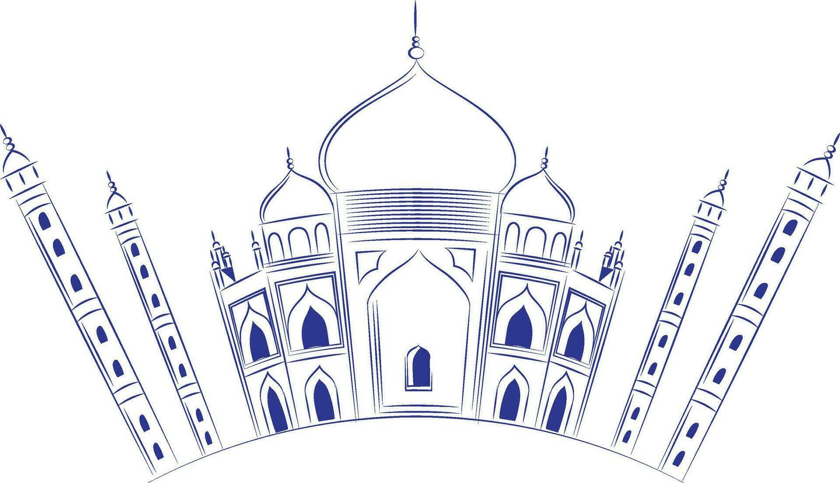 Linear illustration of Taj Mahal in blue color. vector