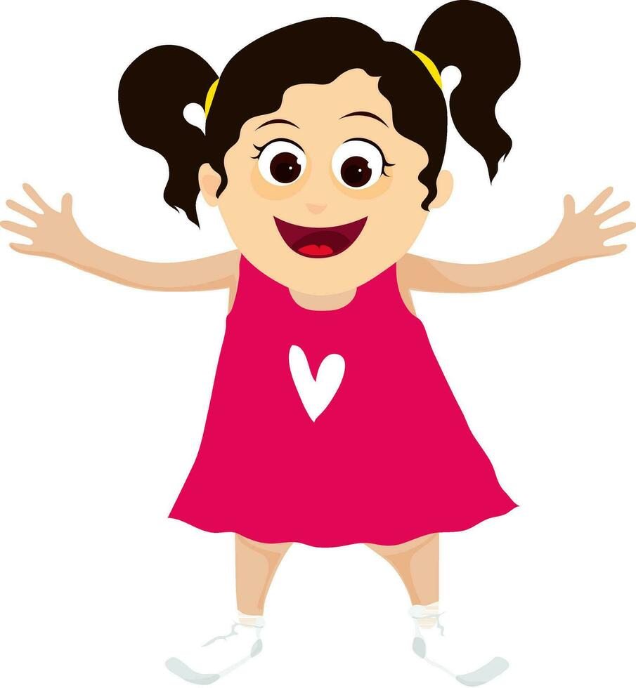 Character of little girl in pink dress. vector